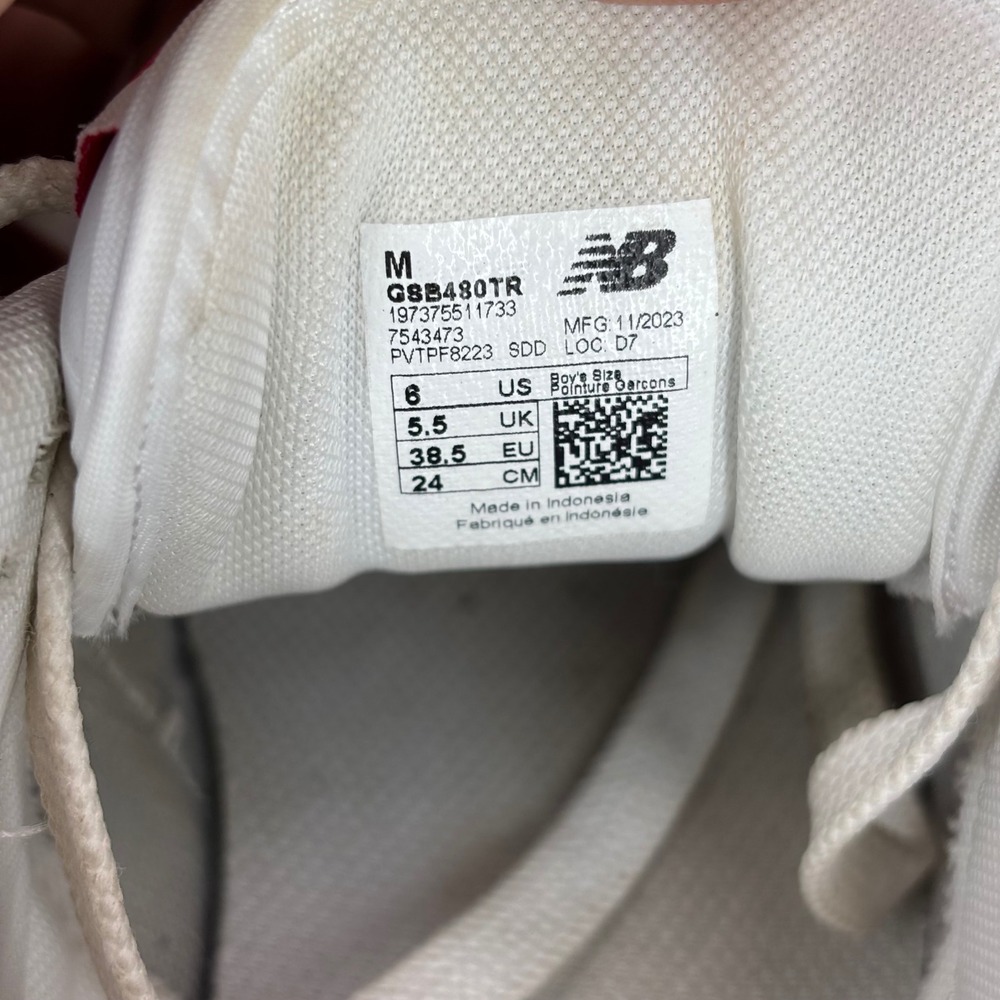 New Balance 480 White Red Leather Low Top Sneakers GSB480TR Mens 6 Boys 6 - Picture 6 of 7